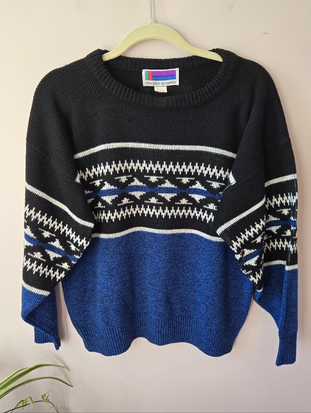 Vintage 80s Sweater Graphix Geometric Colorblock Knit Pullover Medium - Picture 7 of 10